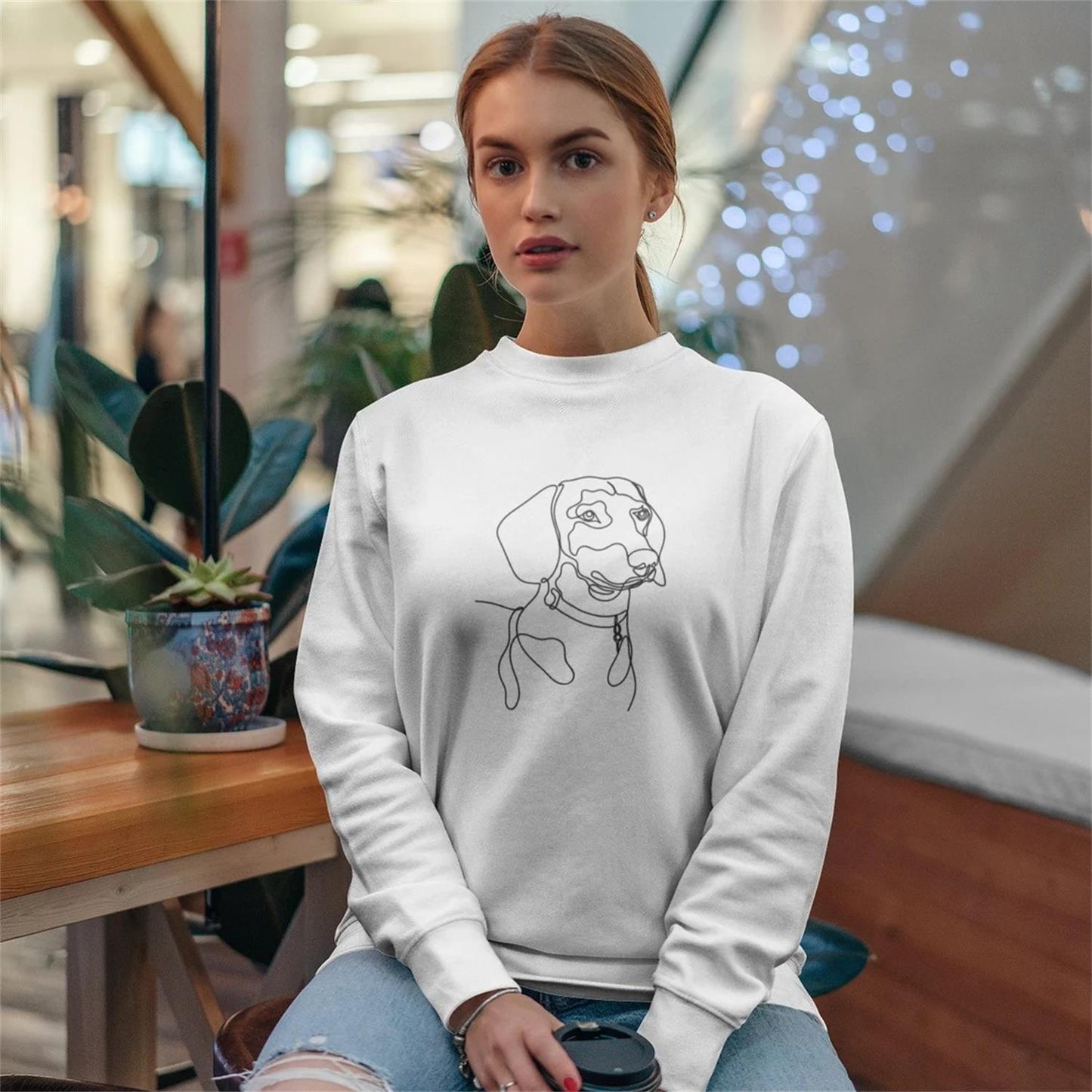 Personalized Embroidered Pet Line Art Portrait Sweatshirt Hoodie